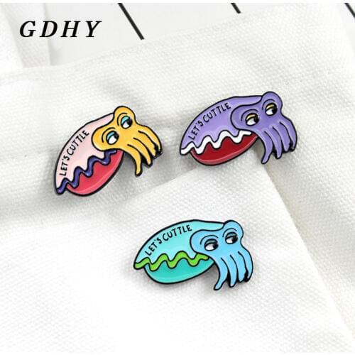 GDHY LETS CUTTLE Cuttlefish Soft Brooch 3 Colors Marine Organism Squid Cuttlefish Enamel Pins Sweater Backpack Badge For Kids