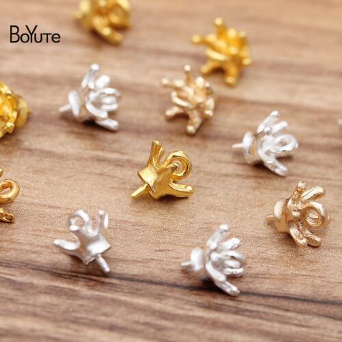 BoYuTe Wholesale (200 Pieces/Lot) 10MM Crown Connectors Fit 8-25MM Pear Bead Caps Diy Hand Made Jewelry Accessories