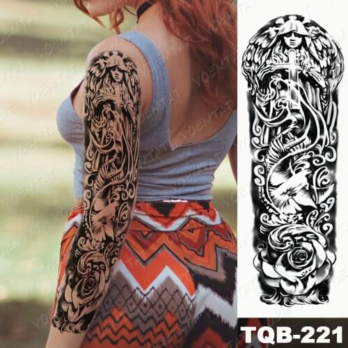 Full Arm Waterproof Temporary Tattoos Lion Crown King Rose Tatoo Sticker Wild Wolf Tiger Large Arm Sleeve Skull Totem Tatto Men