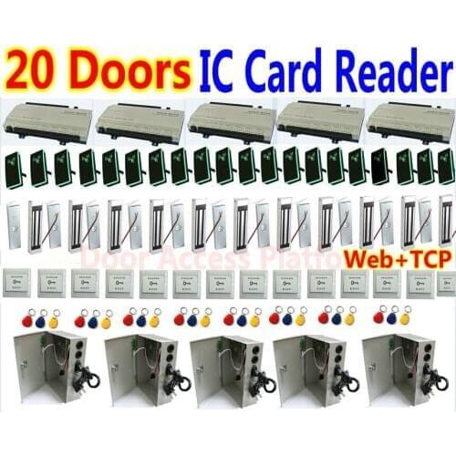 20 Door Turnkey Full Kit Web IP Controller with 20 pcs M1 IC Card LED Reader+Input 230V UPS Power supply box +Door Magnetic Lock