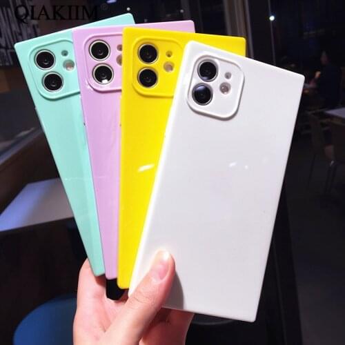Macaron Candy Color Soft Cover For iPhone 11 12 Pro Max XS XR X 8 7 Plus Glossy Square Camera Protection Shockproof Phone Case