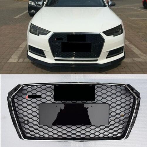RS4 Honeycomb Grille Grill Silve Trim Chrome Rings For Audi B9 A4 S4 2017 17 2018 18 2019 19