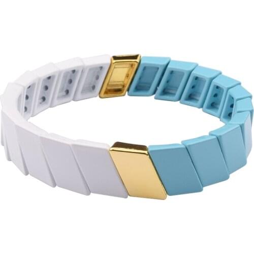 Blue Enamel Rainbow Tile Beads Bracelets for Women Bohemian Stretch Tile Beads Stackable Strand Bangle Bracelet Sets