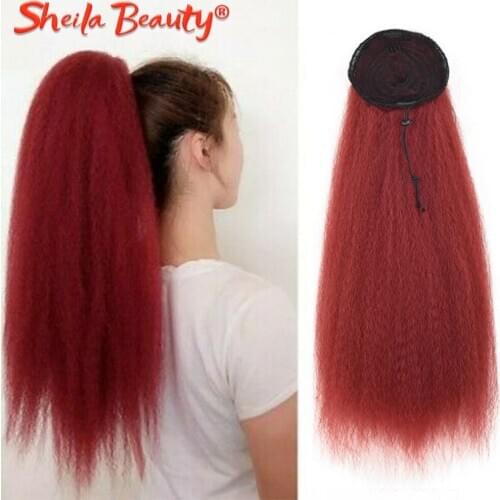 Ponytail Clip In Hair Extensions Ombre Synthetic Yaki Straight Overhead Drawstring Ponytail Hairpieces de cabello Natural Black