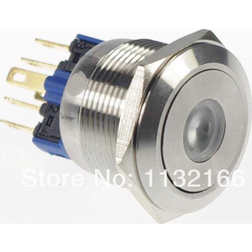 22mm LED Color Blue Dot Illuminated Maintained/Latching Push Button Switch Flat Round 1NO 1NC 3V/6V/12V/24V/36V/48V