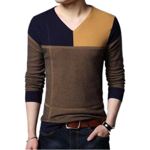 Knit sweater mens V-neck color thin long-sleeved pullover bottoming shirt mens Sweater Korean Style Casual Men Clothes Warm