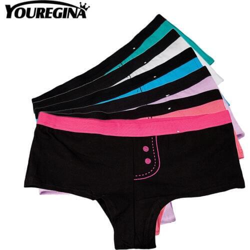 YOUREGINA Women Cotton Solid Pure Color Underwear Girls Boxers Ladies Panties Sexy Floral Boyshort Lingerie Intimates 6pcs/lot