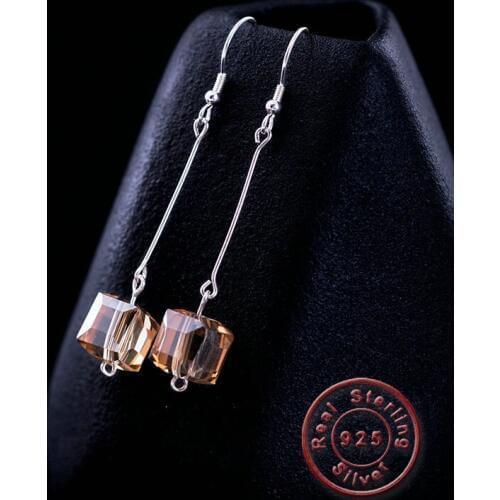 Amxiu Newest S925 Silver Champagne Crystal Earrings Long Tassel Dangle Earrings Handmade Earrings For Students Girls Accessories