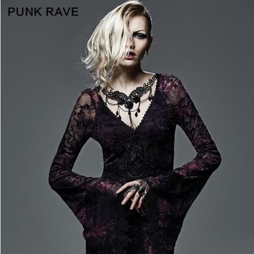 PUNKRAVE Womens Gothic Fixed Position Flower Beading Embroidery Necklace Gorgeous Party Evening Dinner Costume Necklace