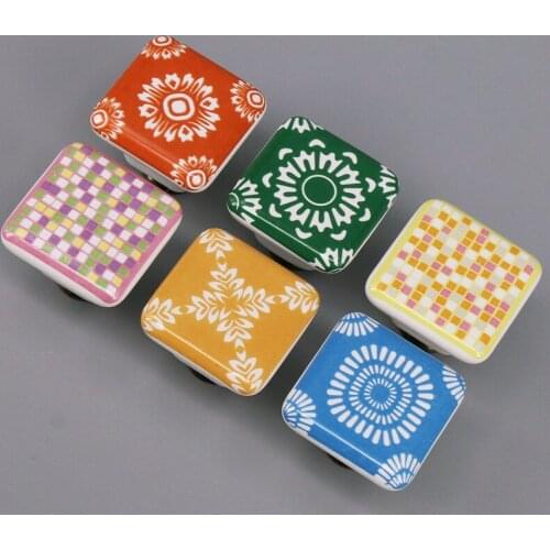 1x Ceramic White Drawer Door Wardrobe Knobs Hand Printed Porcelain Kitchen Cabinet Handles Dresser Knobs