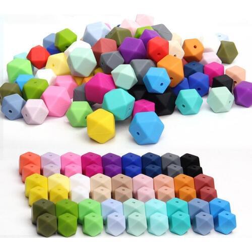 20pcs Silicone Beads Teething Hexagon14mm Baby Chews Bead Teether For Pacifier Holder And Nursing Necklace Diy