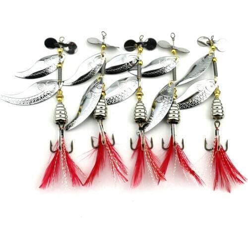 5pcs Metal Spinner Bait Silver Double Spoon Fishing Lure 9cm 11.7g Hard Spinnerbait Pesca Wobbler Retail Box Catfish Bass Lure