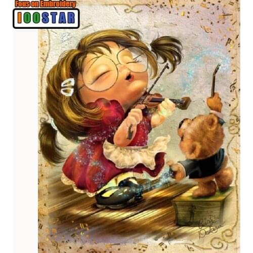 5D Diy diamond painting Mosaic kits home decoration cross stitch square Full Diamond Embroidery Cartoon girl playing guitar