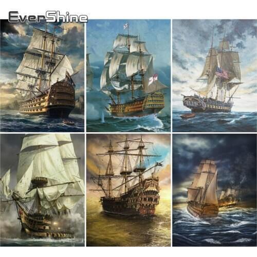 EverShine 5D Diamond Painting Ships Rhinestone Cross Stitch Diamond Embroidery Full Square Scenic Sea Picture Mosaic Manual Art
