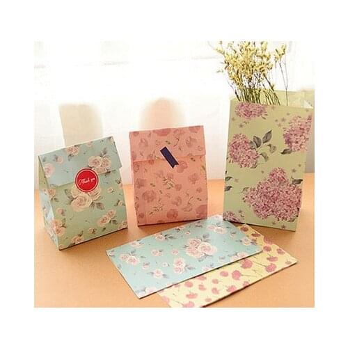 3pcs Pink Flower Paper Bag with Seal Sticker Party Favor Candy Bag Stand up Gift Paper Bags 23x13cm