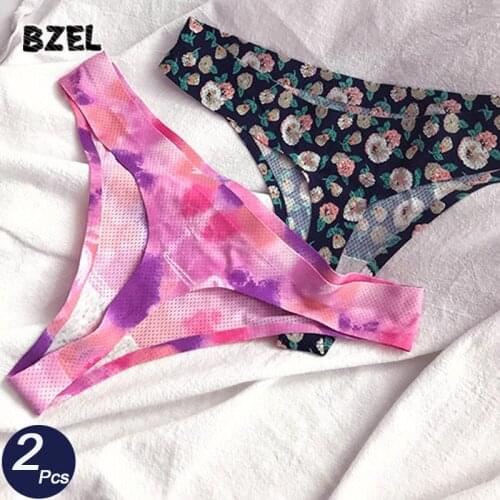 BZEL 2Pcs/lot Sexy Womens Soft Panties Set Underwear Seamless Thongs +Briefs Print Comfort Lady Lingerie Low Waist G-String