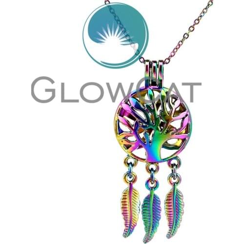 CC720 Colorful Life Tree Dreamcatcher Beads Cage Pendant Perfume Essential Oil Diffuser Pearl Cage Locket Necklace
