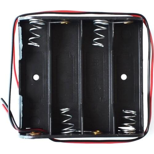 4 x AA Battery Storage Case Plastic Box Holder with 6'' Cable Lead for 4pcs AA Batteries for Soldering Connecting Black NEW