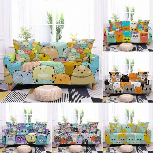 Elastic Sofa Cover For Living Room Chair Sofa Slipcover Cartoon Cat Couch Cover All Corner Sofa Stretch Set Cushion Cover