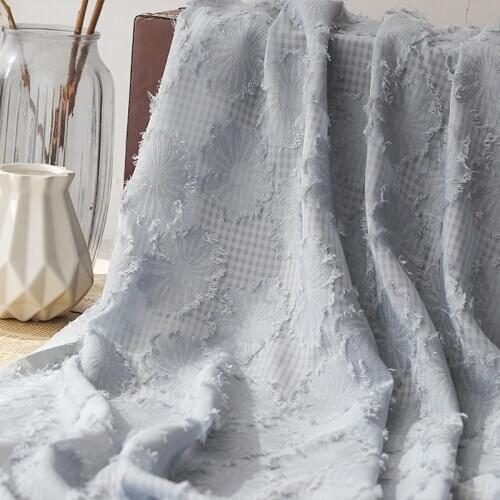 Chrysanthemum jacquard cut flower tassel plaid chiffon fabric DIY dress shirt