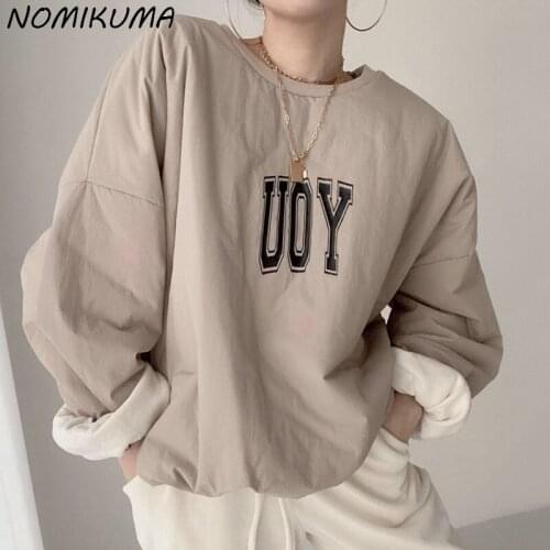 Nomikuma Korean Autumn Long Sleeve Pullover Sweatshirt Korean Letters Printed Women Jumper 2021 New Loose Hoodies Female 6L811