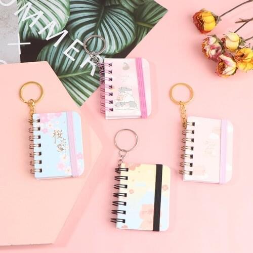 4Pcs/lot Mini Notebook Cute Small Book With Keychain Portable Notebook Student Class Note