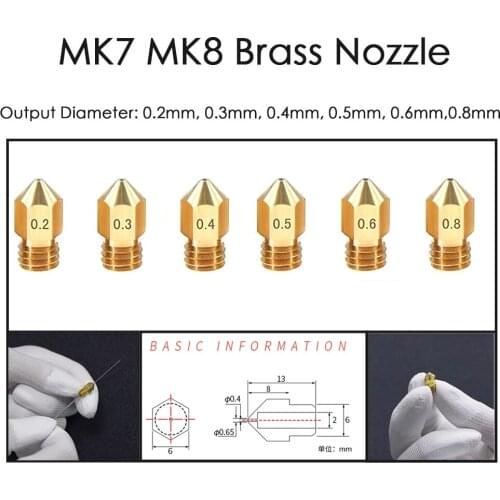 MK8 Brass Nozzle 0.2MM 0.3MM 0.4MM 0.5MM Extruder Print Head Nozzle For 1.75MM CR10 CR10S Ender-3 3D Printer Accessor