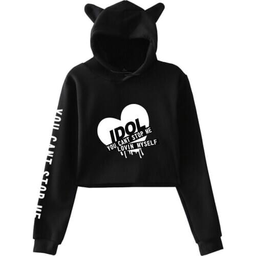 Fashion Kpop Bangtan Hoodie Sweatshirt IDOL You Can't Stop Me Love Myself Womens Bangtan Boys hooded Car Ears Cropped Hoodies