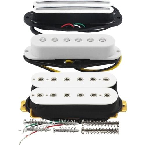 FLEOR Set of 3pcs White Dual Rail & Single Coil & Humbucker Pickup Ceramic Neck /Middle/Bridge Pickup for Electric Guitar Parts