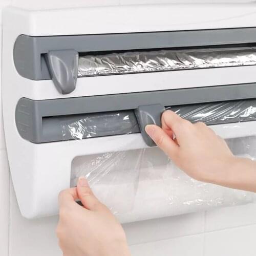Wall Mount Paper Towel Holder Sauce Bottle Rack 4 In 1 Cling Film Cutting Holder Mutifunction Kitchen Organizer