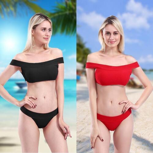 2019 New Women two Piece set Wrap Pad Sling Bare Shoulder Split two Piece Low Waist Strap Set beachwear Sexy Top And Bottom