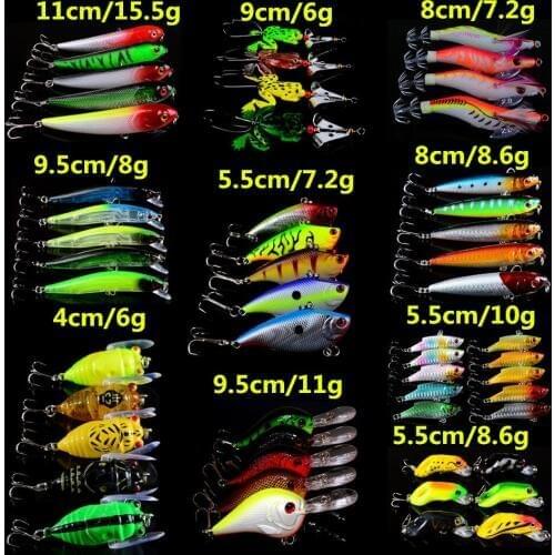New 54pcs/lot Hard Baits Artificial Mixed 10 Varisized Fishing Lures Models 54 Different Colors Fake Fish Bait Mix Wholesale