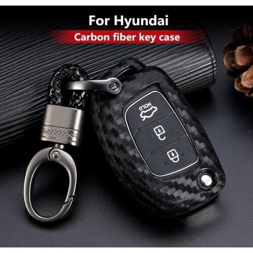 New Carbon Fiber Silica gel Car Key Case Cover Keychain For Hyundai Tucson Creta ix25 i10 i20 i30 Verna Mistra Elantra 2015-2018