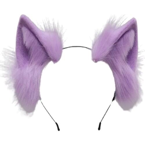 Y1QD Handmade Cat Faux Fur Ears Headband Solid Color Fluffy Plush Animal Hair Hoop Anime Fancy Dress Party Cosplay Costume