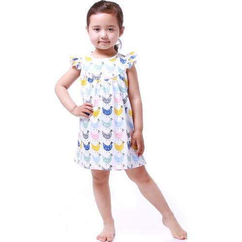 Girls Clothes Wholesale Colorful Cartoon Chicken Dress Summer Kids Clothes 2017 Kaiya Girls Dress Toddler Girls Summer Clothes