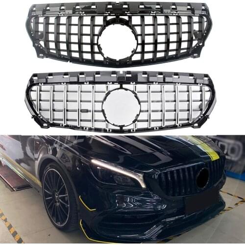 Front Racing Billet Bumper Grille Cover For Mercedes Benz W117 CLA Class 2017 2018 2019 GTR Style Black Silver