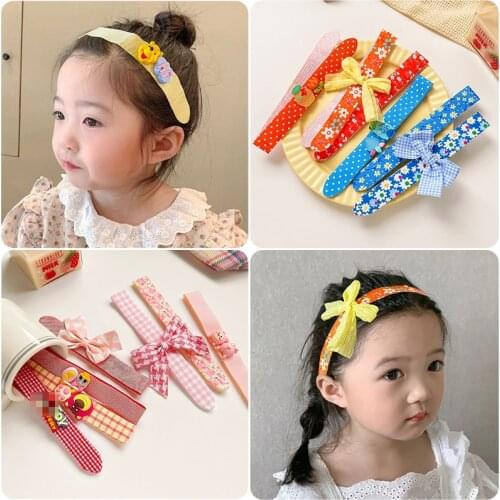 3 Pcs/Set Girl Baby Cute Cartoon Print Flower Plaid Strip Broken Hair Finishing Decorate Hairband Headband Hair Accessories Kids