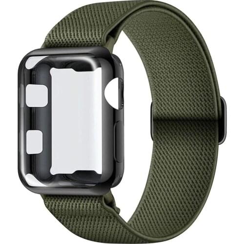 Stretchy Nylon Watch Bands for Apple Watch 6/5/4/3/2/1 SE Band with TPU Case 38mm 40mm 42mm 44mm Sport Loop Strap for iWatch