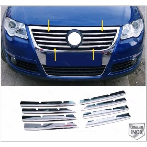 Fit For PASSAT B6 3C 2005-2011 Chrome Front Grille 8 Piece Stainless Çeli̇k Ücretsi̇z Tesli̇mat Top İyi̇ Kali̇te Garanti̇ Chrome