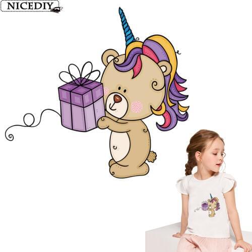 Nicediy Christmas Gift Unicorn Iron On Transfer For Clothes Stripes DIY Iron On Patches Thermo Stickers Heat Transfer Vinyl Badg
