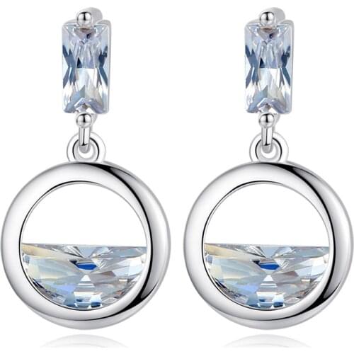 S925 Silver Earring Circle and Water Shape Stud Earring For Women Wedding Gift Lady Girl Fashion Zircon Jewelry