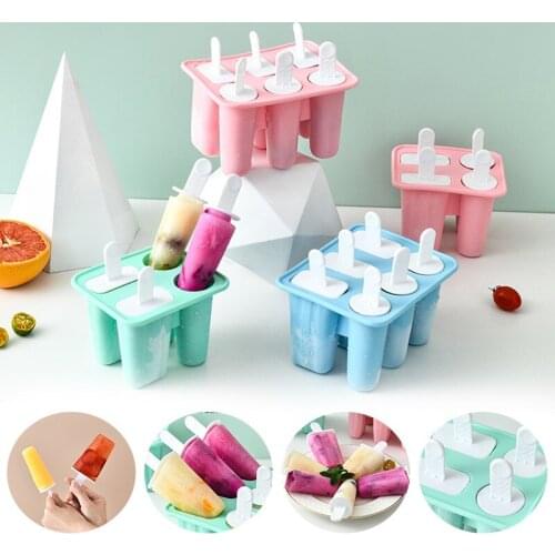 Silicone Ice Cream Mold 6 Cell Popsicle Molds DIY Freezer Fruit Juice Creative Pop Maker Mould Sticks Homemade Dessert