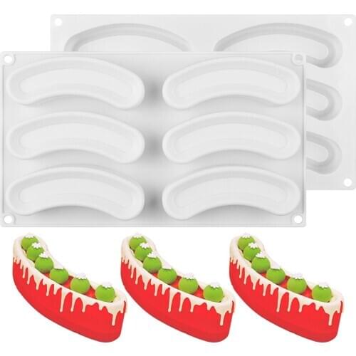 6 Cavity Silicone Mold Curved Strip Non Stick Dessert Pastry Mold Splice Cake Square Mousse Brownie Molds Cake For Baking Tools