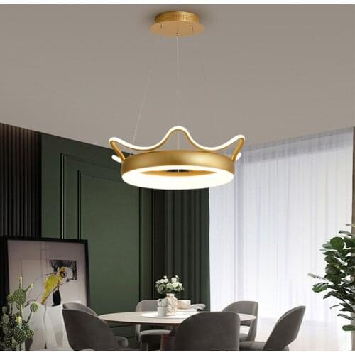 Nordic Wrought Iron Golden LED Chandelier for Living Room Dining Room Wedding Room Pink Romantic Creative Crown Luxury Lamp