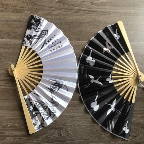 Folding Fan Chinese Vintage Style Crane Pattern Classical Fan Art Craft Gift Home Decor Ornaments Dance Durable Wooden Shank Fan