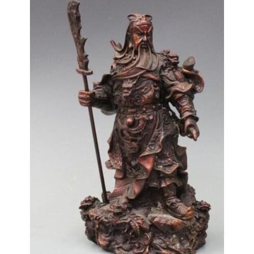8" Chinese Folk Pure Red Bronze Dragon Guan Gong Guan Yu Warrior God Statue