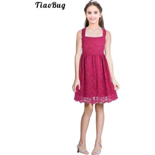 TiaoBug Girls Sleeveless Floral Lace Cutout Back Flower Girl Dress Princess Pageant Wedding Bridesmaid Birthday Party Dress
