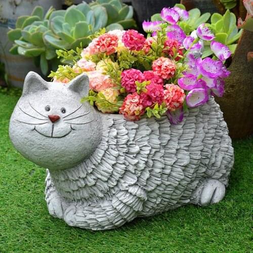 Creative Resin Kitten Succulent Decorative Flower Pot Sculpture Ornaments Flower Green Plants Garden Decoration Accessories