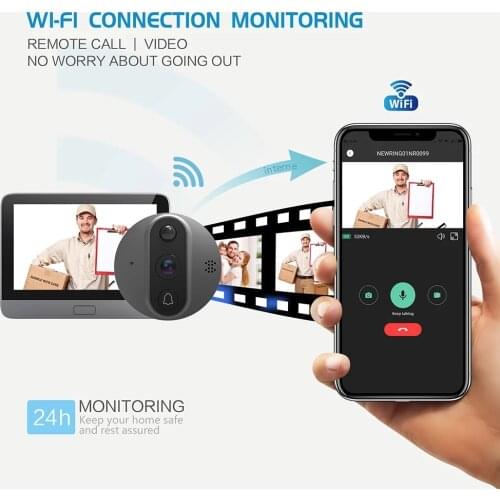 Peephole Camera Wifi 4.3 Inch Monitor Smart Video Doorbell Viewer Night Vision PIR Motion Detection APP Control For IOS Andriod