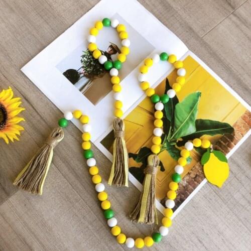 Yellow DIY Wooden Home Decoration Handmade Garland Rustic Tassel Wood Bead Garlands For Rattan Macrame Wall Hanging Boho Gift